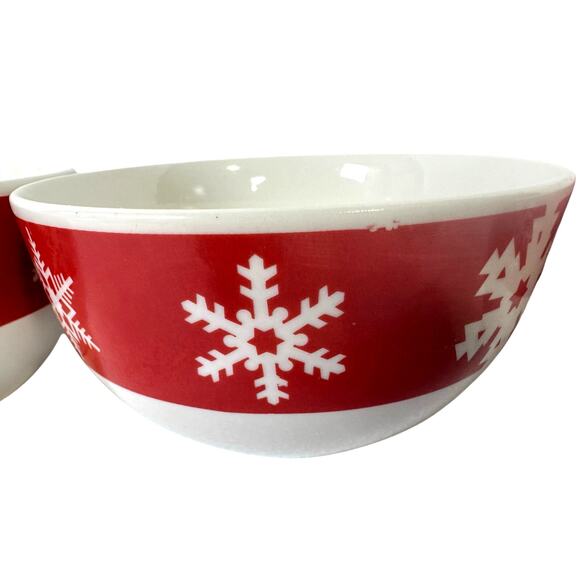 Royal Norfolk Stoneware Red Snowflake 5.5" Soup/Cereal Bowls-Set of 4 - Picture 6 of 7